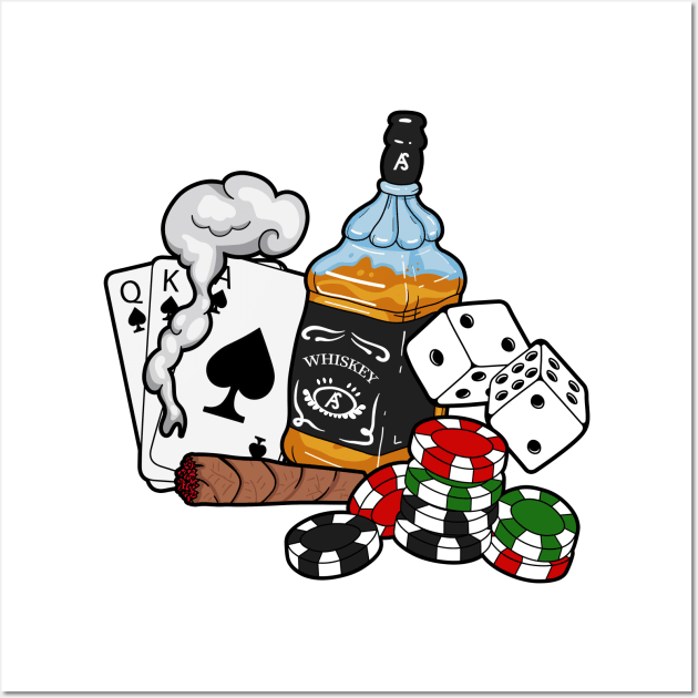 Casino Poker gambling, whiskey drinking and cigar smoking Wall Art by Tobias Store